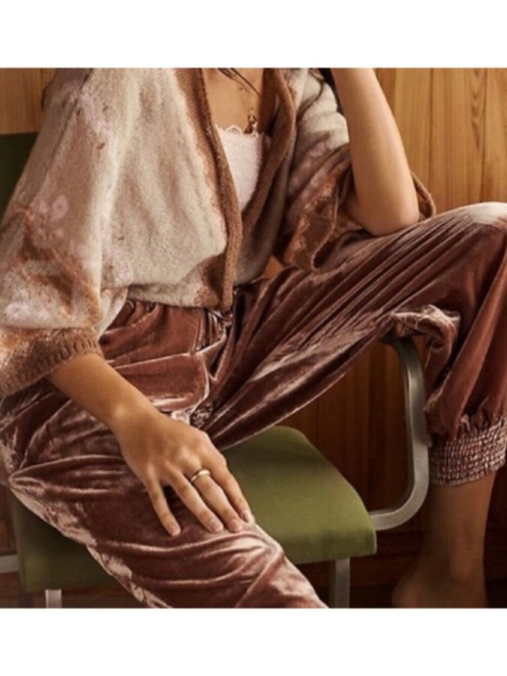 by Anthropologie Gloria Velvet Joggers Taupe Brown Velour Stretch Waist Pants S